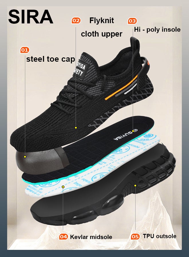 SIRA Men's Lightweight Safety Shoes - Steel Toe Work Boots Anti Slip & Puncture Proof, Breathable TPU Sole for Construction, Warehouse, Factory (Black) - Image 5