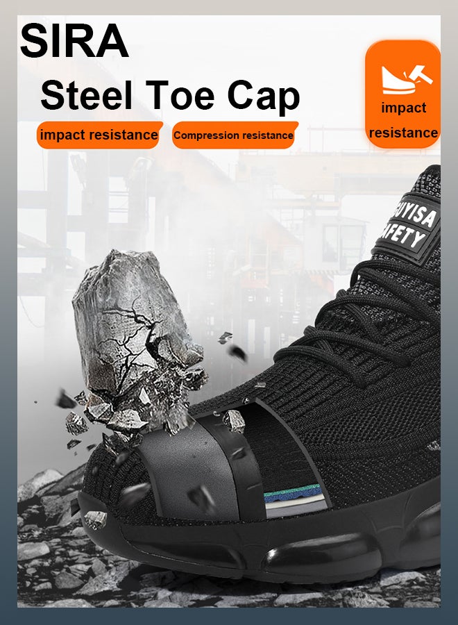 SIRA Men's Lightweight Safety Shoes - Steel Toe Work Boots Anti Slip & Puncture Proof, Breathable TPU Sole for Construction, Warehouse, Factory (Black) - Image 2