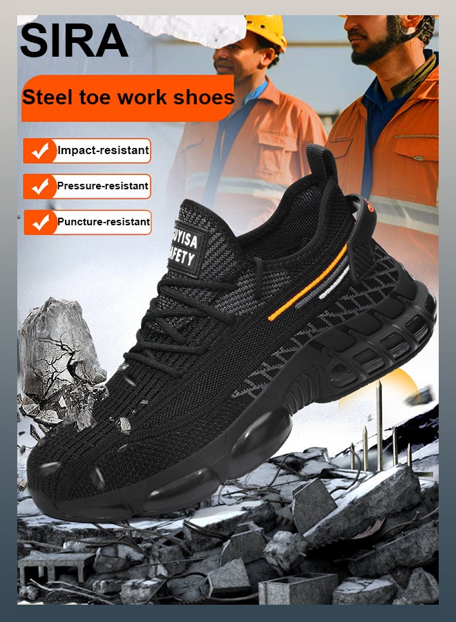 SIRA Men's Lightweight Safety Shoes - Steel Toe Work Boots Anti Slip & Puncture Proof, Breathable TPU Sole for Construction, Warehouse, Factory (Black) - Image 1