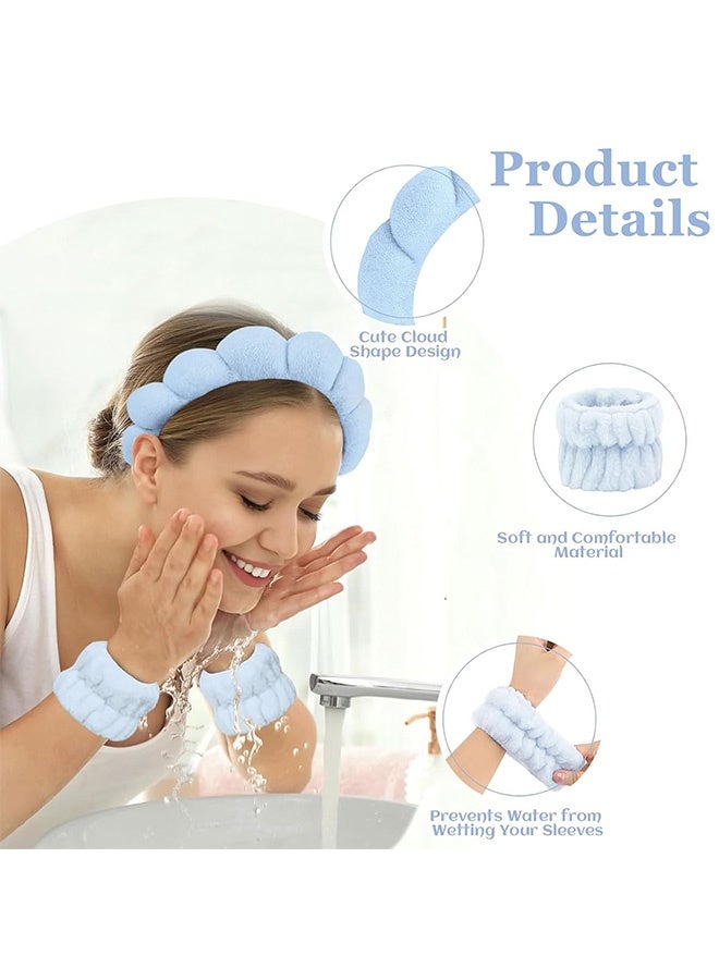 Quantum 2 PCS Skincare Headband Set, Plush Soft Absorbent Headband, Non Slip Headbands Soft Puffy Headwear Hair Accessories for Women (Pink & Blue) - Image 3