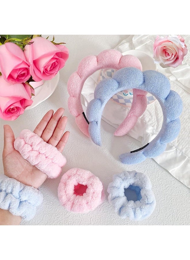 Quantum 2 PCS Skincare Headband Set, Plush Soft Absorbent Headband, Non Slip Headbands Soft Puffy Headwear Hair Accessories for Women (Pink & Blue) - Image 5