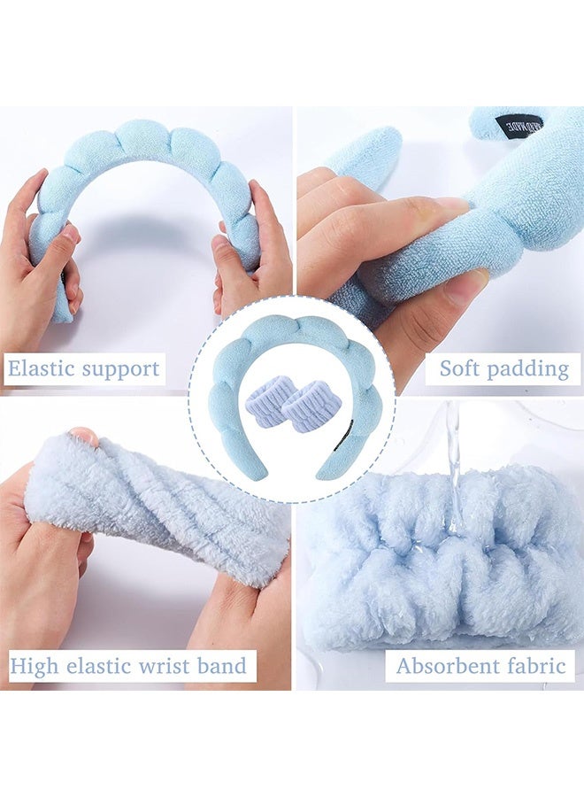 Quantum 2 PCS Skincare Headband Set, Plush Soft Absorbent Headband, Non Slip Headbands Soft Puffy Headwear Hair Accessories for Women (Pink & Blue) - Image 4