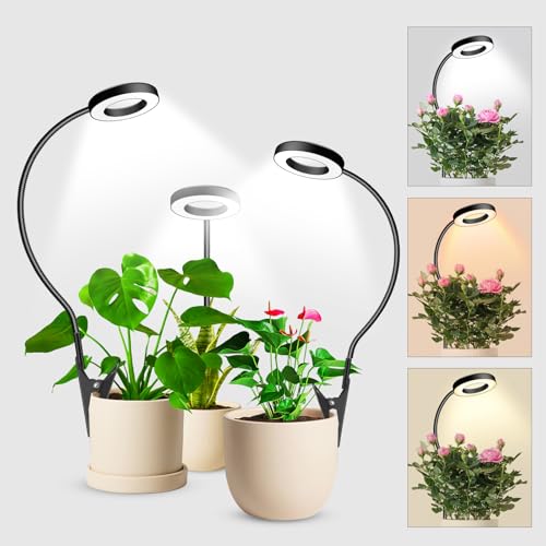 Wolezek 2 in 1 Grow Lights for Indoor Plants, 3 Colors Plant Lights with 360 Gooseneck, 48 LEDs Full Spectrum, 6/12/16H Timer, 5 Brightness, Black 3 Pack - Image 1