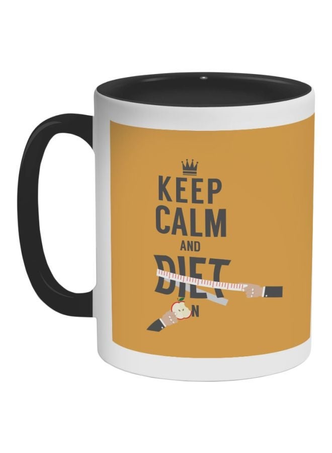 Keep Calm And Diet Printed Coffee Mug Black/Yellow 325ml