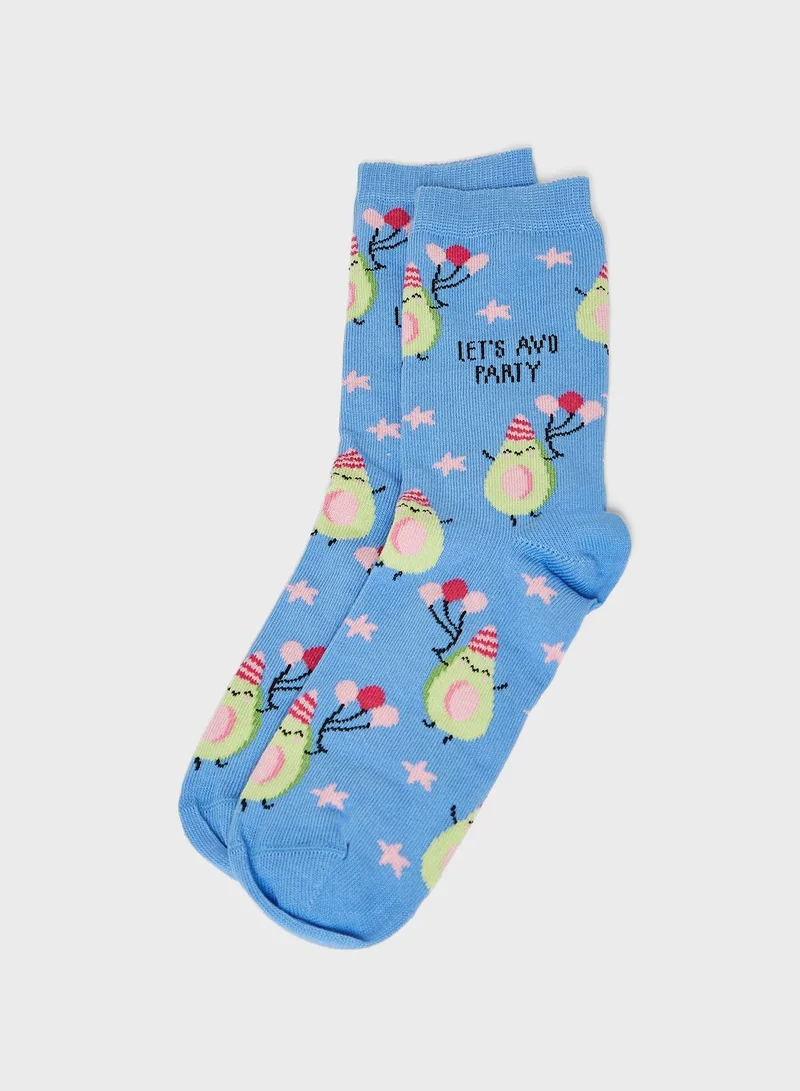 NEW LOOK Let'S Avo Party Avocado Star Socks