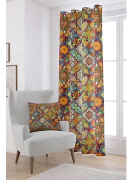 Cango Home Orange Multicolor Retro Vintage Patterned Digital Printed Curtain OTYK291-PR  - Image 1