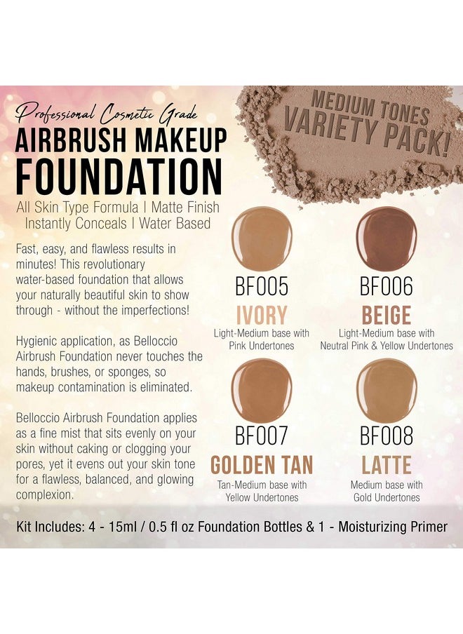 Belloccio Belloccio Medium Color Shade Foundation Set - Professional Cosmetic Airbrush Makeup in 1/2 oz Bottles  - Image 2