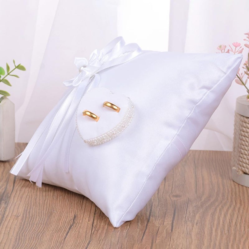 Yardwe White Square Floral Ring Pillow Heart-Shaped Wedding Ring Ceremony Supplies - Image 5