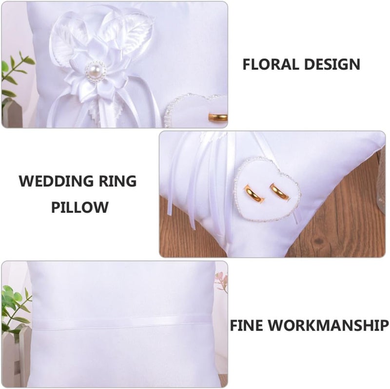 Yardwe White Square Floral Ring Pillow Heart-Shaped Wedding Ring Ceremony Supplies - Image 3