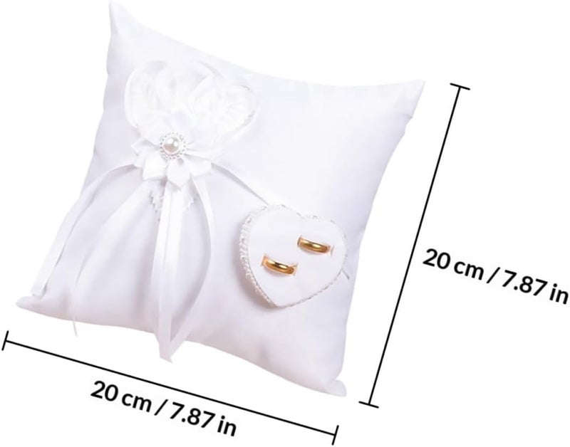 Yardwe White Square Floral Ring Pillow Heart-Shaped Wedding Ring Ceremony Supplies - Image 2