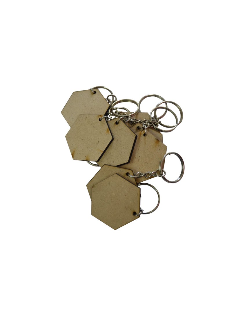 Generic Ecomology 50 Pcs Hexagon Shape Key Chains with Ring 50 x 50 mm MDF Art and Craft It is Suitable for All Type of Craft and Painting Activities Mandala Art MDF Board Suitable  - Image 1