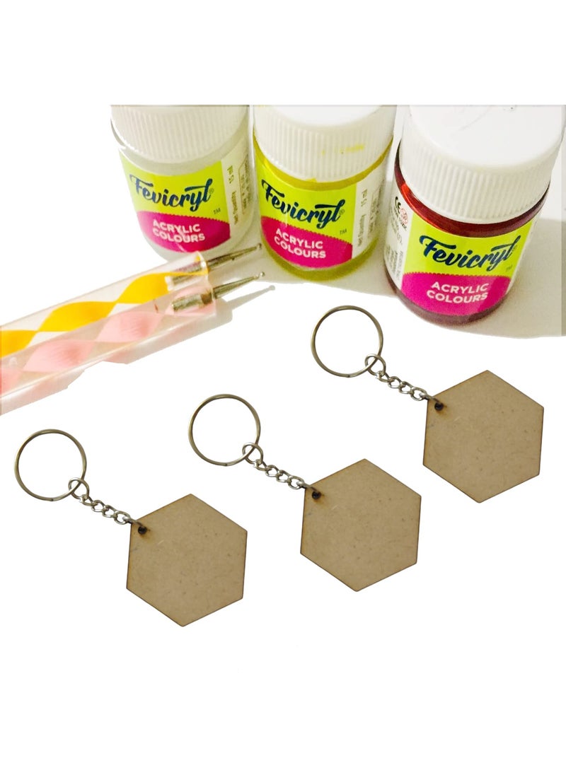 Generic Ecomology 50 Pcs Hexagon Shape Key Chains with Ring 50 x 50 mm MDF Art and Craft It is Suitable for All Type of Craft and Painting Activities Mandala Art MDF Board Suitable  - Image 3