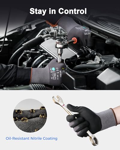 DULFINE Safety Work Gloves MicroFoam Nitrile Coated-12 Pairs Pack,Seamless Knit Nylon Glove with Black Micro-Foam Nitrile Grip,Ideal for General Purpose,Automotive,Home Improvement,Painting(Large) - Image 3