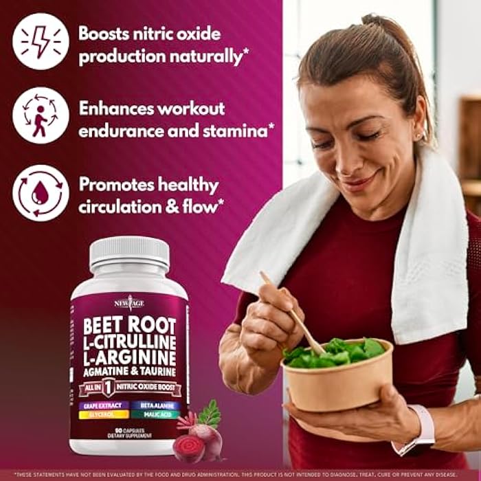 NEW AGE Beet Root Capsules - L Arginine, L Citrulline, Nitric Oxide, Beetroot Powder, Arginine, Citrulline Supplement – 270 Vegan Capsules - Image 3