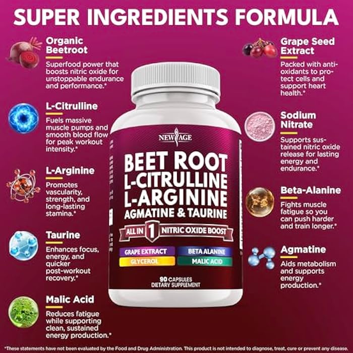NEW AGE Beet Root Capsules - L Arginine, L Citrulline, Nitric Oxide, Beetroot Powder, Arginine, Citrulline Supplement – 270 Vegan Capsules - Image 2