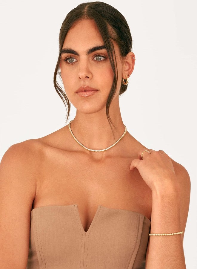 PAVOI قلادة تنس مقلدة من الماس بطلاء ذهب أصفر عيار 14 قيراط - قلادة طويلة سميكة للنساء - الحجم 16" - Image 2