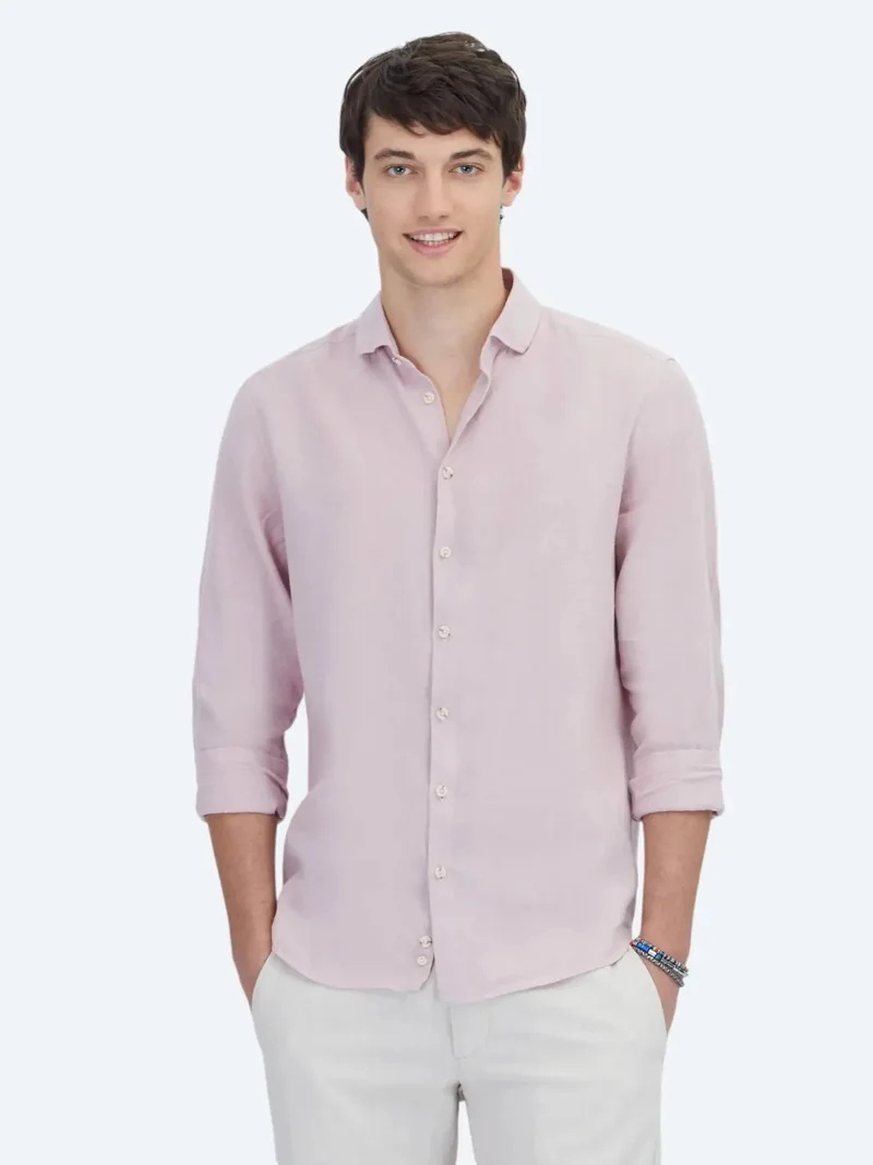 كيب قميص قطني سادة وردي اللون بقصة عادية