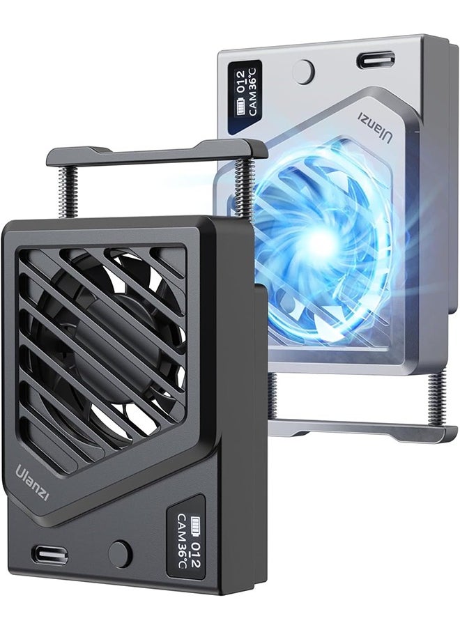 ULANZI Camera Cooling Fan Black New, Spring Telescopic Mounting Adjustable Mini Intelligent Cooling Fan Real-time Monitoring with Type-C Charging Port, Compatible with Sony Canon FUJIFILM Nikon