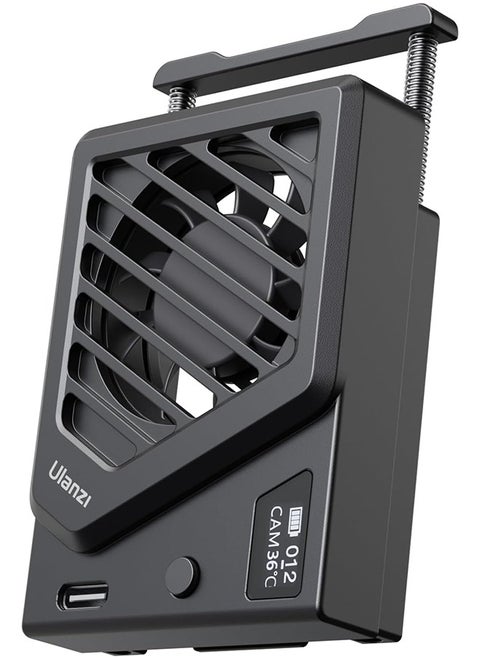ULANZI Camera Cooling Fan Black New, Spring Telescopic Mounting Adjustable Mini Intelligent Cooling Fan Real-time Monitoring with Type-C Charging Port, Compatible with Sony Canon FUJIFILM Nikon