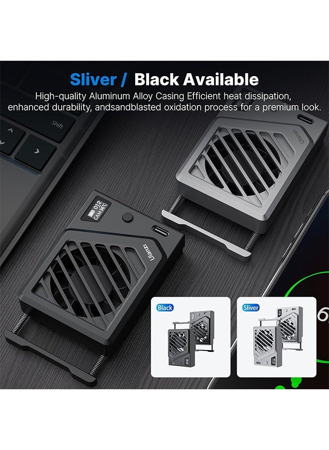 ULANZI Camera Cooling Fan Black New, Spring Telescopic Mounting Adjustable Mini Intelligent Cooling Fan Real-time Monitoring with Type-C Charging Port, Compatible with Sony Canon FUJIFILM Nikon
