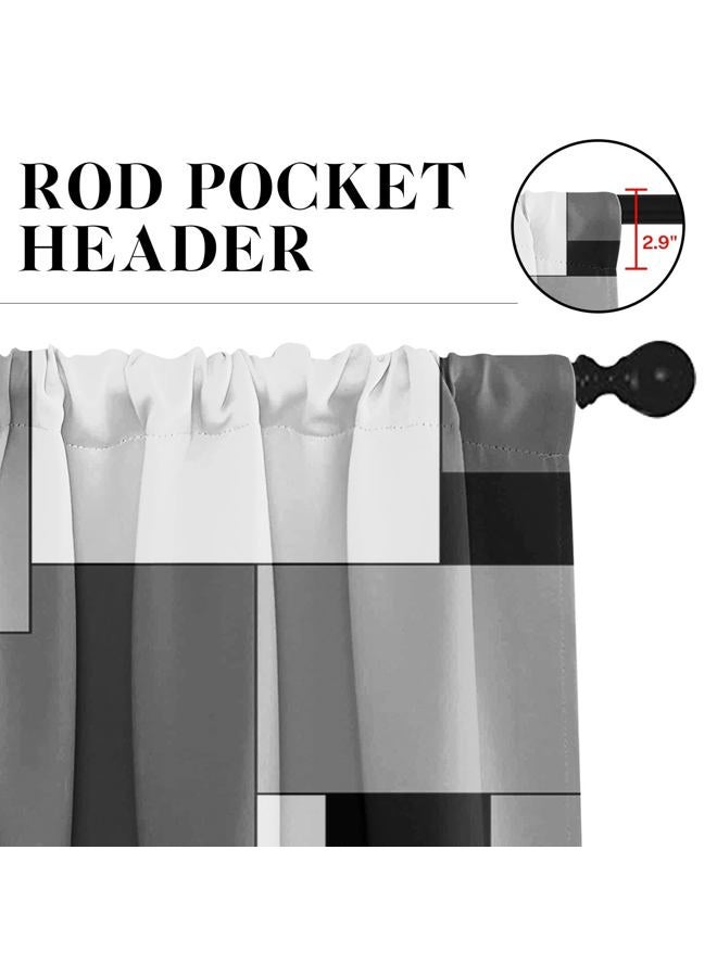 Tayney Black Grey Kitchen Window Curtains Valance and Tier Set, Dark Grey White Modern Rod Pocket Short Tier Curtain, Abstract Small Cafe Drapes for Kitchen Decor 52" x 24" - Image 3