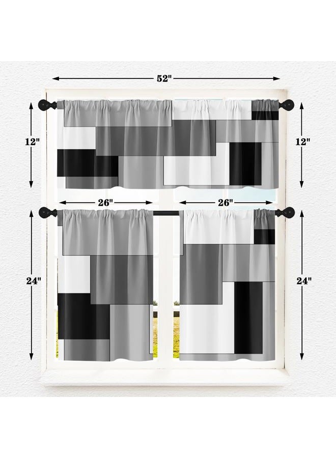 Tayney Black Grey Kitchen Window Curtains Valance and Tier Set, Dark Grey White Modern Rod Pocket Short Tier Curtain, Abstract Small Cafe Drapes for Kitchen Decor 52" x 24" - Image 4