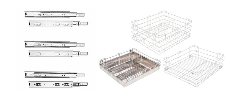 NNIDHI NNIDHI Stainless Steel Chrome Plated Modular Kitchen Basket for Organize Multipurpose Utensils and kitchen accessories 5MM 4 Cutlery 6 Plain 8 Thali 20 inch width x 20 inch depth With Channel set of 3  - Image 1