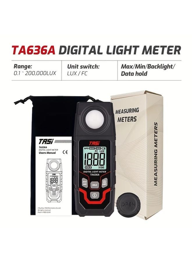 TA636A Digital Lux Meter 200000 Lux Range LCD Display 1 Accuracy Handheld Light Tester - Image 1