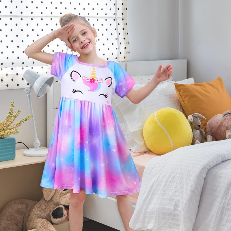 ICOSY Girls Nightgowns Unicorn Dress Pajamas for Kids Toddler Princess Nightgown Dress Unicorn Clothes for Girls Purple Teal - Image 2