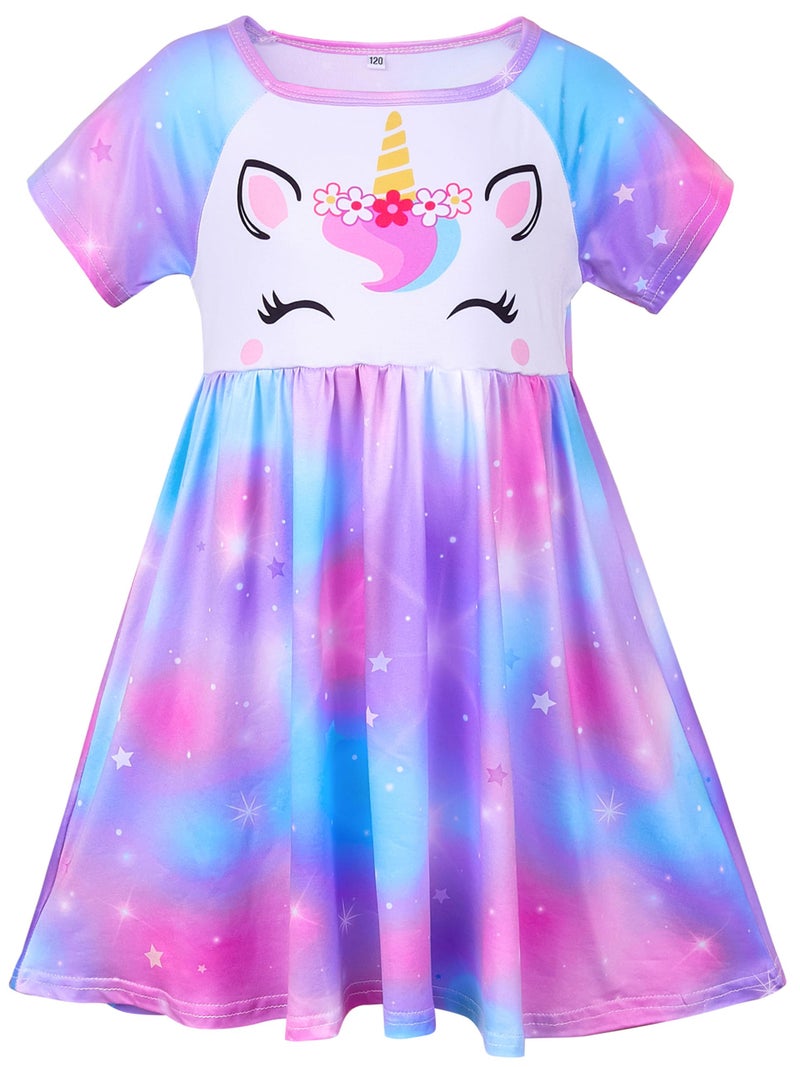 ICOSY Girls Nightgowns Unicorn Dress Pajamas for Kids Toddler Princess Nightgown Dress Unicorn Clothes for Girls Purple Teal - Image 1