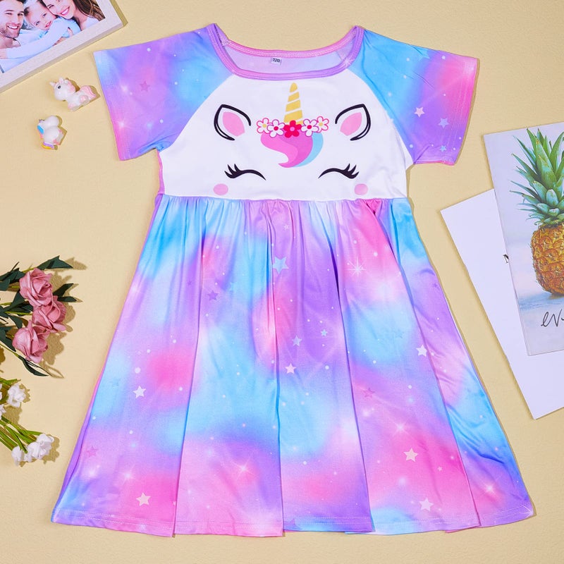 ICOSY Girls Nightgowns Unicorn Dress Pajamas for Kids Toddler Princess Nightgown Dress Unicorn Clothes for Girls Purple Teal - Image 5