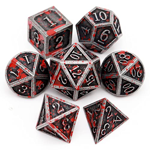 Haxtec Bloodstained Metal DND Dice Set Blood Polyhedral DD Dice Compatible with Dungeons and Dragons Gift TTRPG Antique Metal Halloween Dice - Image 1