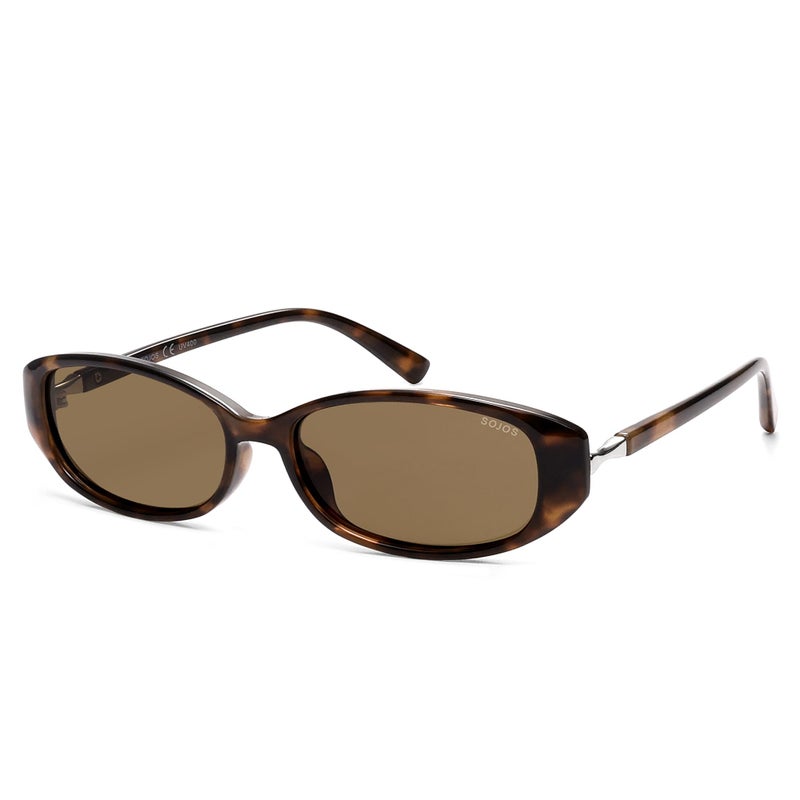 SOJOS Trendy Polarized Retro Oval Sunglasses for Women Chic 90s Sunnies Lightweight Narrow Shades SJ2641 Tortoise Frame Brown Lens - Image 1