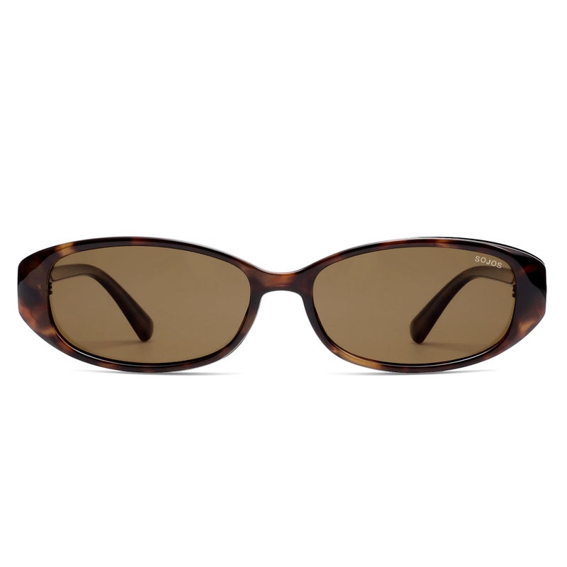 SOJOS Trendy Polarized Retro Oval Sunglasses for Women Chic 90s Sunnies Lightweight Narrow Shades SJ2641 Tortoise Frame Brown Lens - Image 2