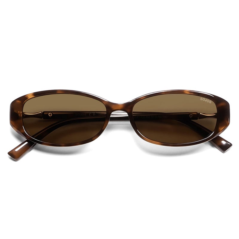 SOJOS Trendy Polarized Retro Oval Sunglasses for Women Chic 90s Sunnies Lightweight Narrow Shades SJ2641 Tortoise Frame Brown Lens - Image 4