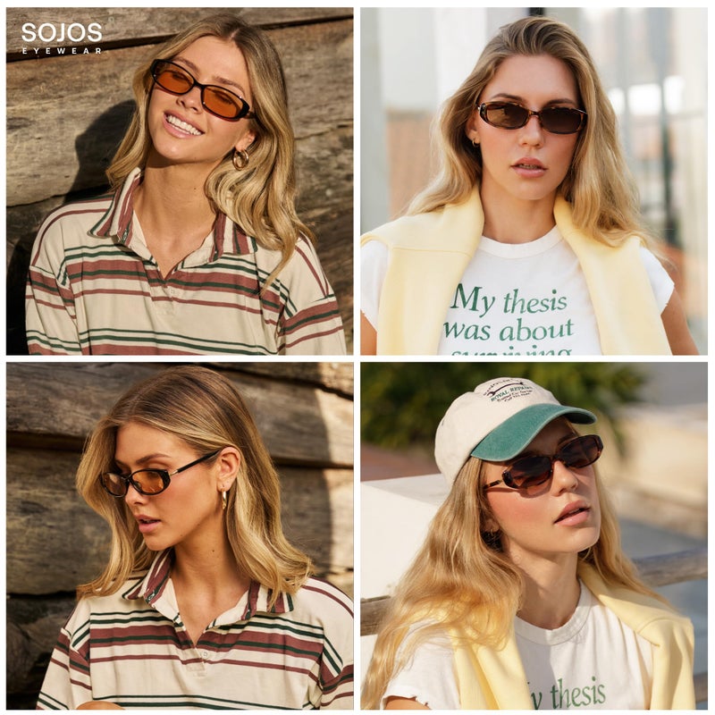 SOJOS Trendy Polarized Retro Oval Sunglasses for Women Chic 90s Sunnies Lightweight Narrow Shades SJ2641 Tortoise Frame Brown Lens - Image 3