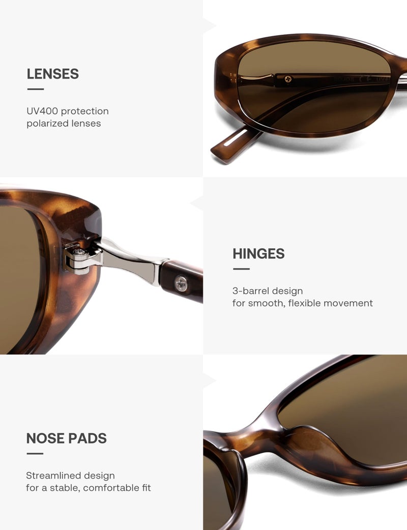 SOJOS Trendy Polarized Retro Oval Sunglasses for Women Chic 90s Sunnies Lightweight Narrow Shades SJ2641 Tortoise Frame Brown Lens - Image 5