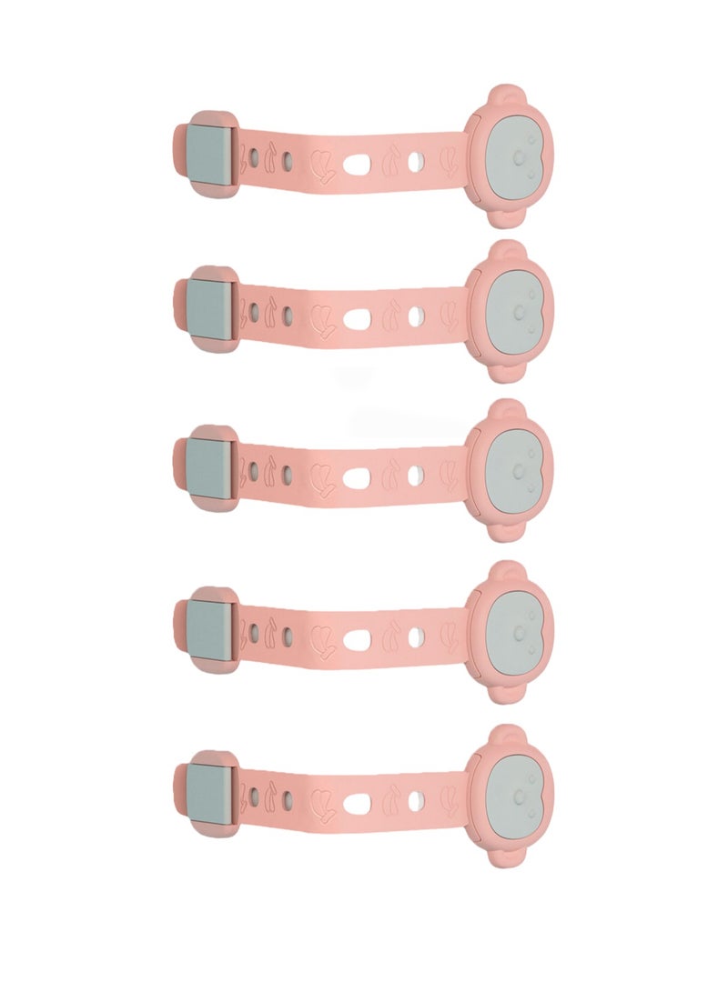 5 Pack Long soft lock Multifunctional Baby Anti-pinch Drawer lock Child Safety lock Baby Protection Easy to Install(Pink Monkey Model) - Image 1