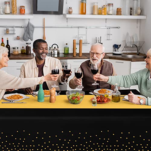MASHAN 16Pack Disposable Plastic Tablecloths and Satin Table Runner Set Black Gold Dot Table Cloth Gold for Graduation Wedding Birthday Baby Shower Anniversary Holiday Party Decorations - Image 5