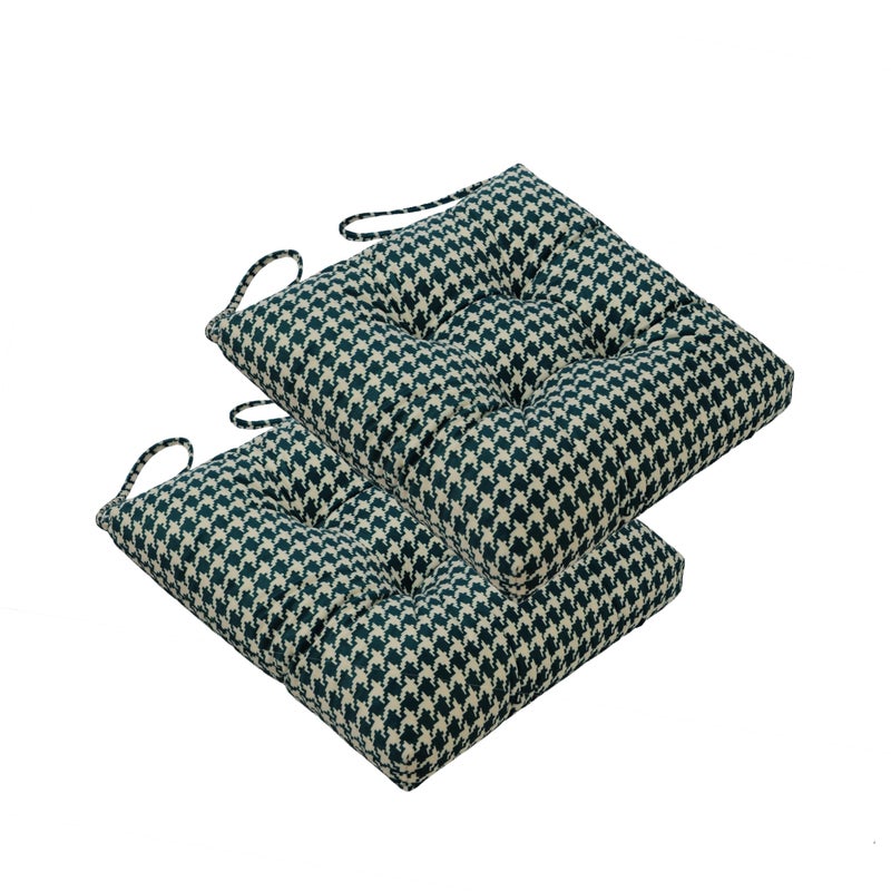 Makimoo 2-Pack Outdoor/Indoor Wicker Patio Seat Cushion Pad with Ties - Dining Chair Cushion, 17" x 17" (Green Houndstooth) - Image 1