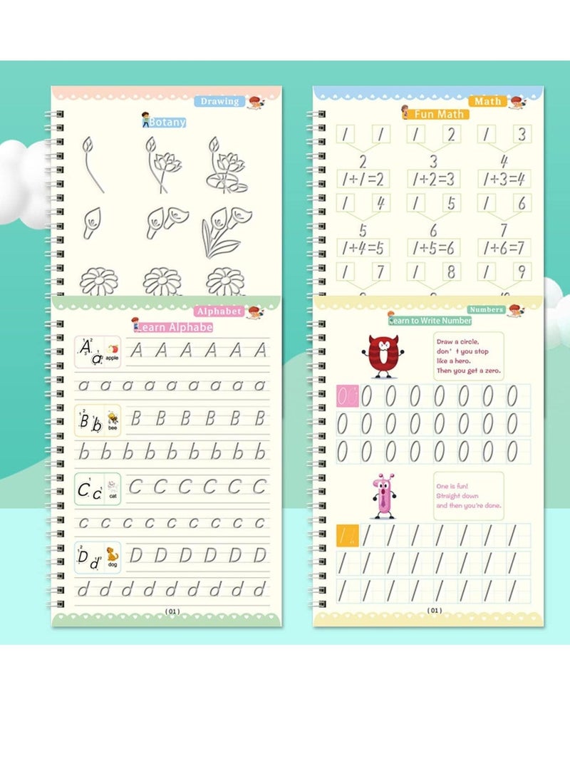KASTWAVE - Magic Practice Copybook for Kids, 4 Pcs Handwriting English Study Workbooks, Reusable Children's Calligraphy Letter Tracing Mathematical Practice Copybook with Magic Pen (1 Pen Shell + 5 Refills) - Image 1