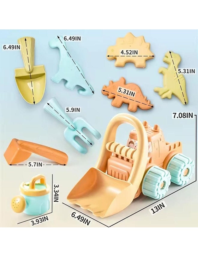 Vixplorn 10-piece beach toy set Sand digging toy set Beach molds 2-in-1 beach car toy Children's beach toys Includes sand shovel, sand rake, dinosaur molds, sand bucket, etc. - Image 2