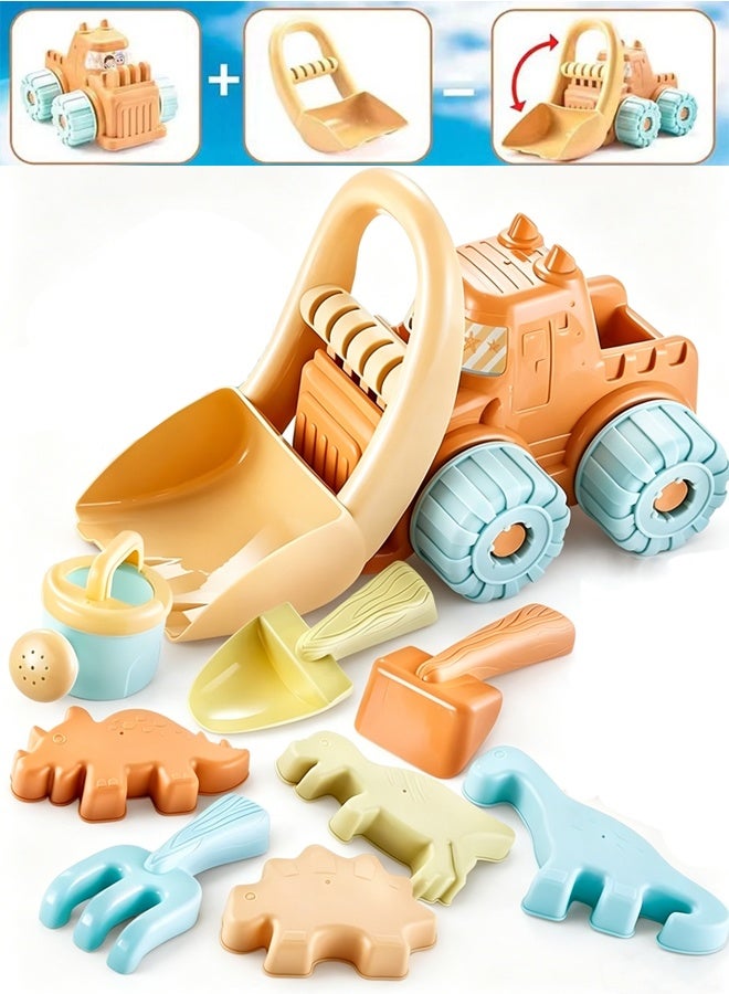 Vixplorn 10-piece beach toy set Sand digging toy set Beach molds 2-in-1 beach car toy Children's beach toys Includes sand shovel, sand rake, dinosaur molds, sand bucket, etc. - Image 1