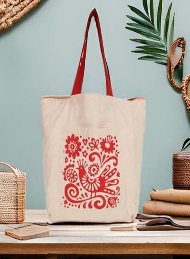 INDHA Earthy Blooms: Cotton Floral Tote for Work, Travel & Leisure - A Stylish Block-Printed Boho Bag - Image 2