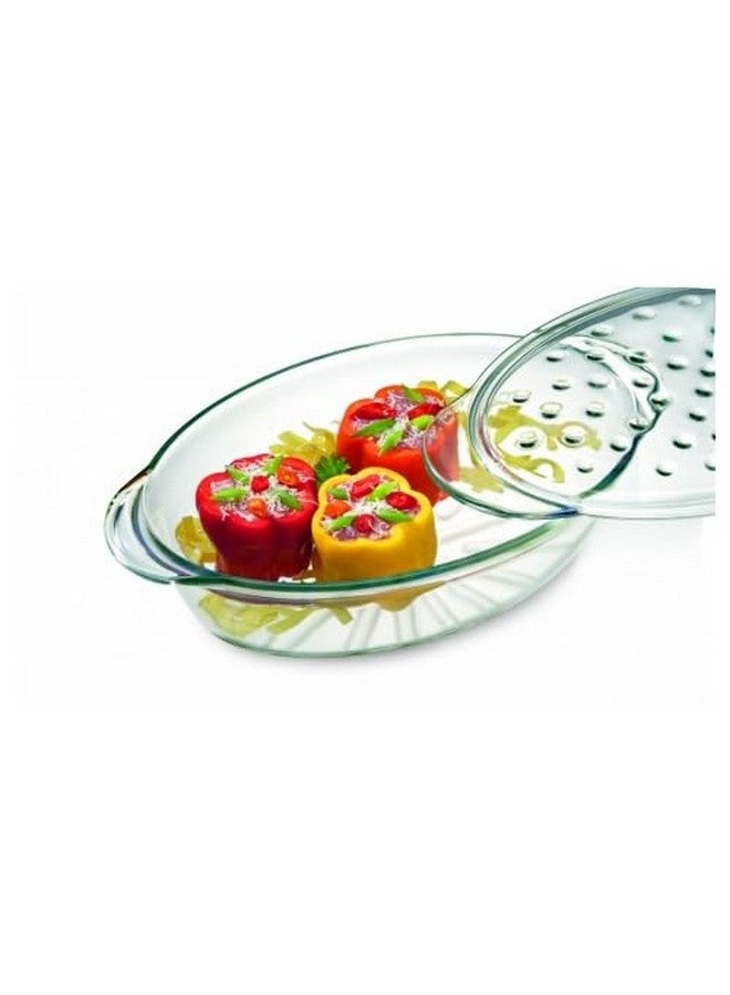 Simax Glass Casserole Dish With Lid: Bakers & Casseroles - Borosilicate Glass Baking Dish With Lid -Large Oval Shaped Covered Casserole Dish With Lid For Oven - 3 Qt Casserole Dish With Lid and Ridges - Image 1