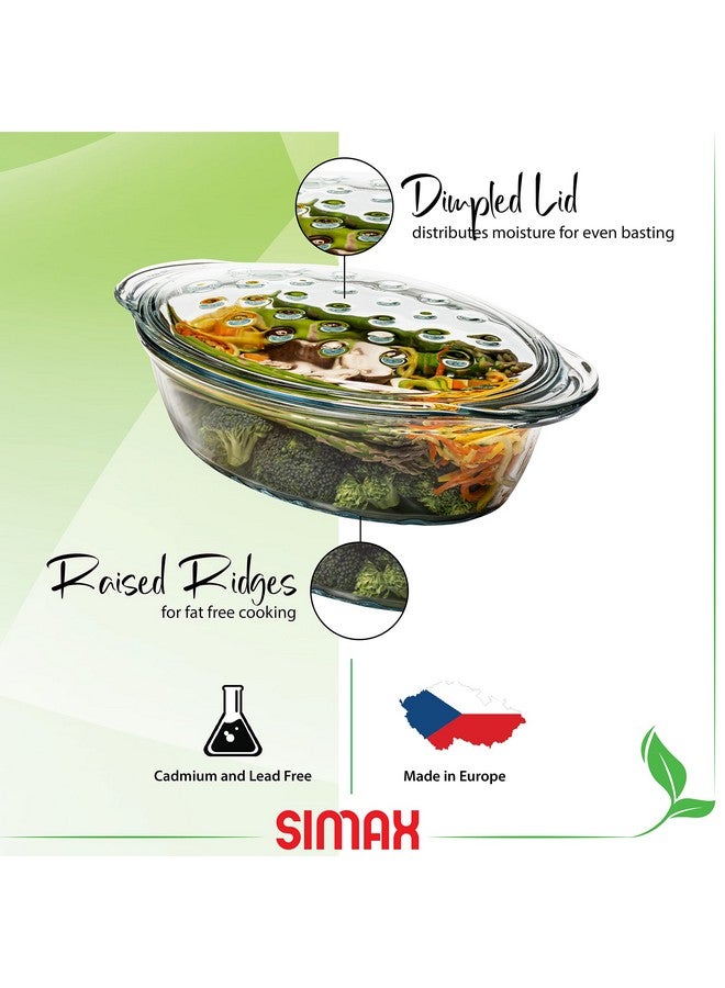 Simax Glass Casserole Dish With Lid: Bakers & Casseroles - Borosilicate Glass Baking Dish With Lid -Large Oval Shaped Covered Casserole Dish With Lid For Oven - 3 Qt Casserole Dish With Lid and Ridges - Image 2