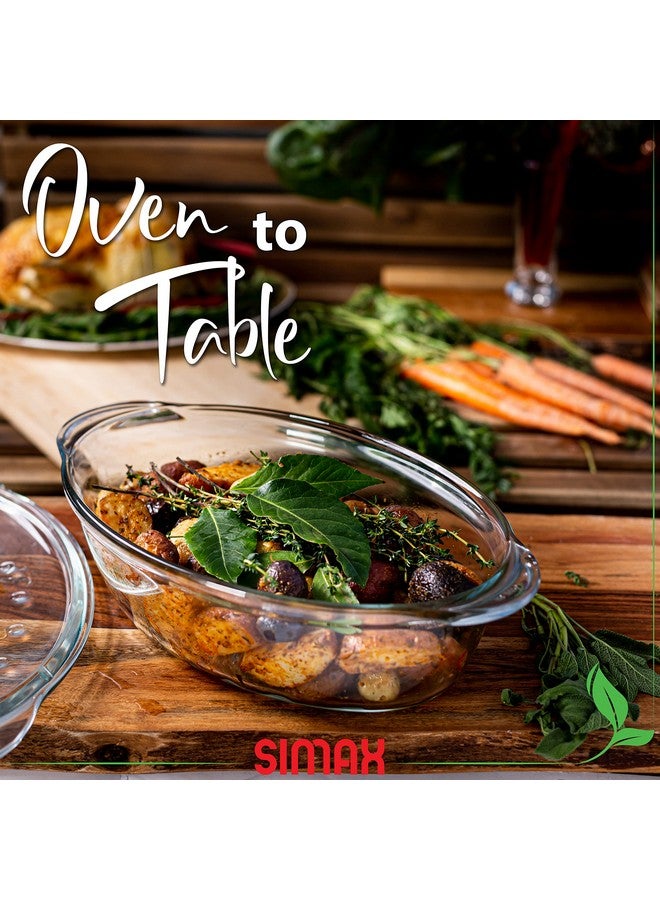 Simax Glass Casserole Dish With Lid: Bakers & Casseroles - Borosilicate Glass Baking Dish With Lid -Large Oval Shaped Covered Casserole Dish With Lid For Oven - 3 Qt Casserole Dish With Lid and Ridges - Image 4