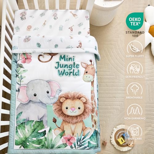 NacoMoco 3-Piece Crib Bedding Set for Boys Girls - Ultra Soft & Skin Friendly Baby Bedding Set Includes Crib Comforter, Sheet & Crib Skirt (Safari) - Image 3