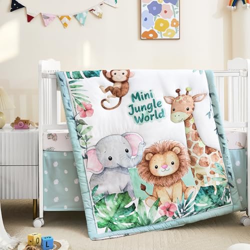 NacoMoco 3-Piece Crib Bedding Set for Boys Girls - Ultra Soft & Skin Friendly Baby Bedding Set Includes Crib Comforter, Sheet & Crib Skirt (Safari) - Image 2