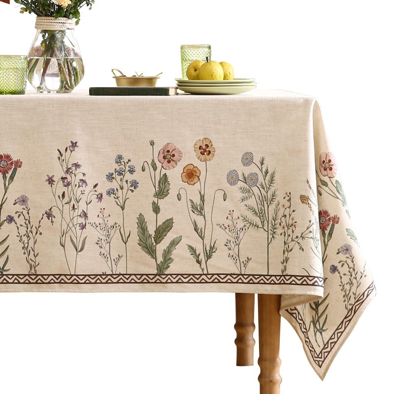 ISAENNE Designer Off White Linen Table Cloth for Rectangle Table,Floral Elegant Tablecloth,Stain Resistant Vintage Decor Tablecloths for Dining Thanksgiving Kitchen,55"*79"-Serenity G - Image 1